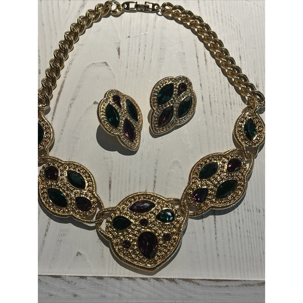 NAPIER Byzantium Runway Vintage Book Piece Set w/SWAROVSKI Mint Necklace Earring